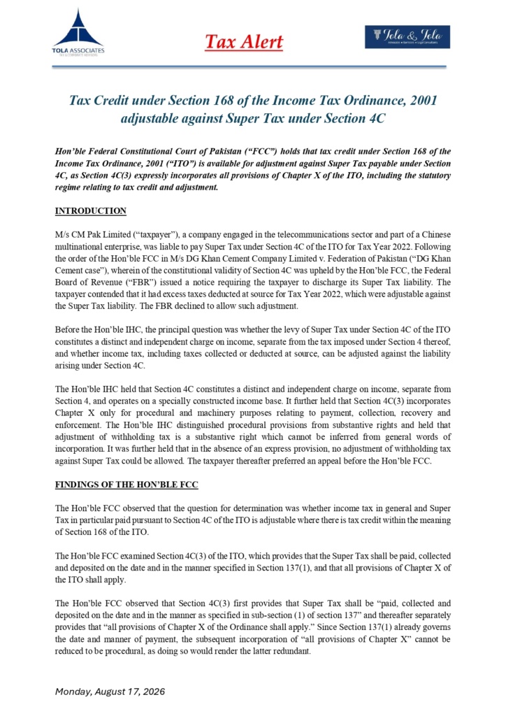 Tax-Alert-Tax-Credit-under-Section-168-adjustable-against-Super-Tax-under-Section-4C-1_page-0001-724x1024 FBR Tax Related Major Developments 2026